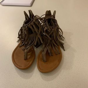 Brown fringe sandals